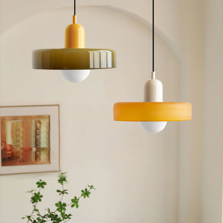 Hanging Lamp of Colored Glass - BauLume-Green-Yellow-9.8 × 7.1 inches-Nora Luxe