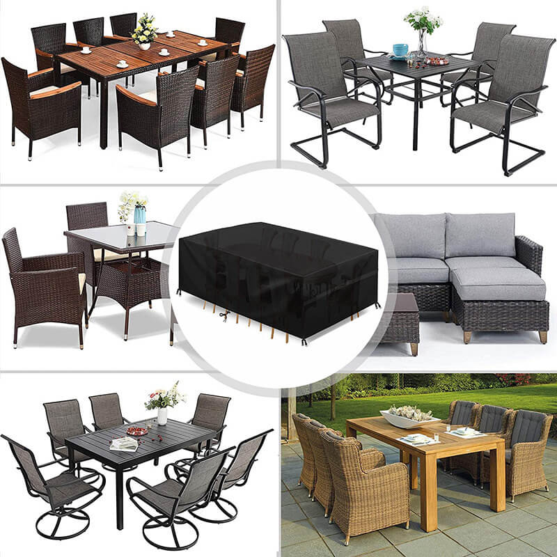 Black polyester patio furniture cover, detail.