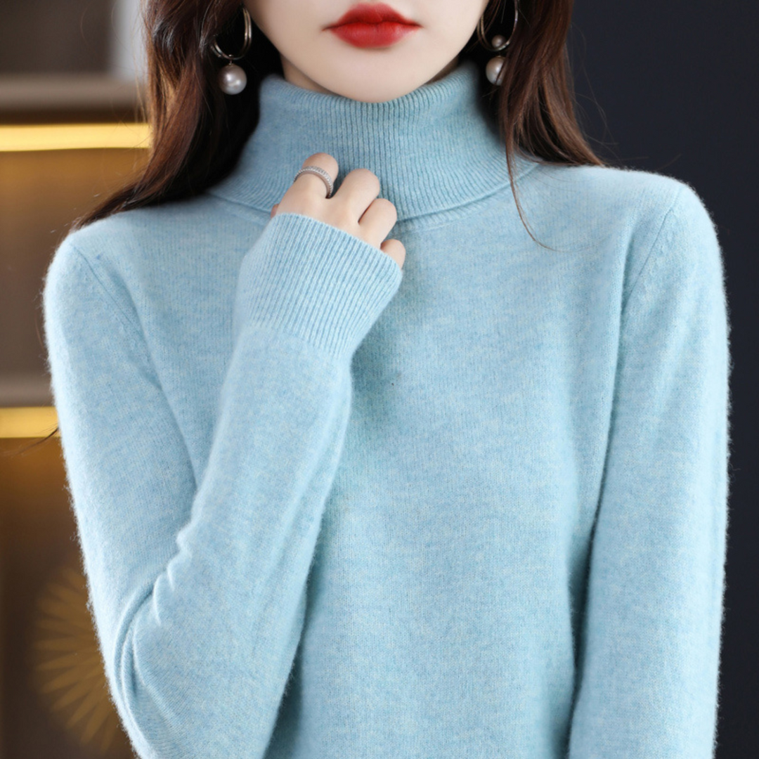 Light sky blue turtleneck sweater another view.