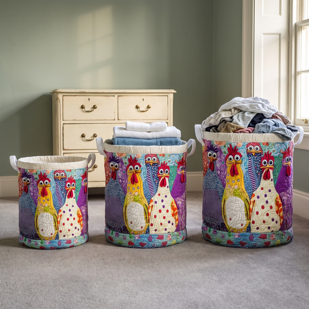 Padded fabric laundry basket in small, medium and large sizes.