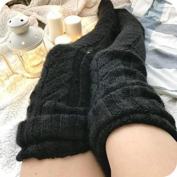 High Knitted Wool Ladies Socks - WarmWool-Black-Nora Luxe