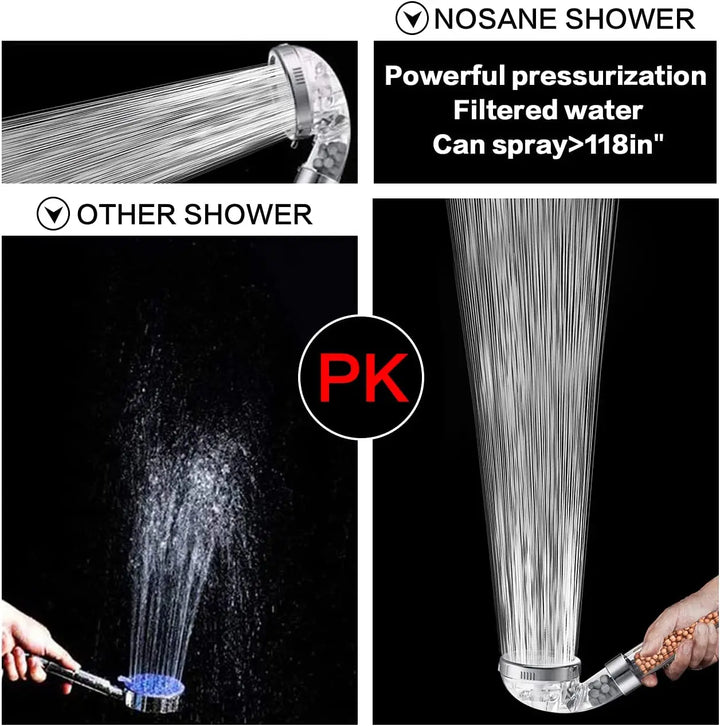 High Pressure Water-Saving Shower Head with Filter - AquaGlow-Transparent-Nora Luxe