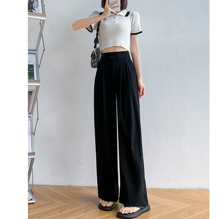 High-Waist Casual Women's Trousers with Wide Leg – Emilia-Black-S-Nora Luxe