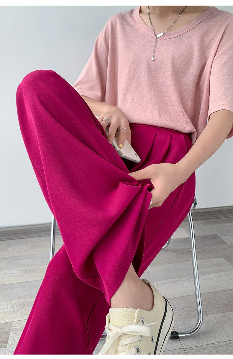 High-Waist Casual Women's Trousers with Wide Leg – Emilia-Pink-S-Nora Luxe