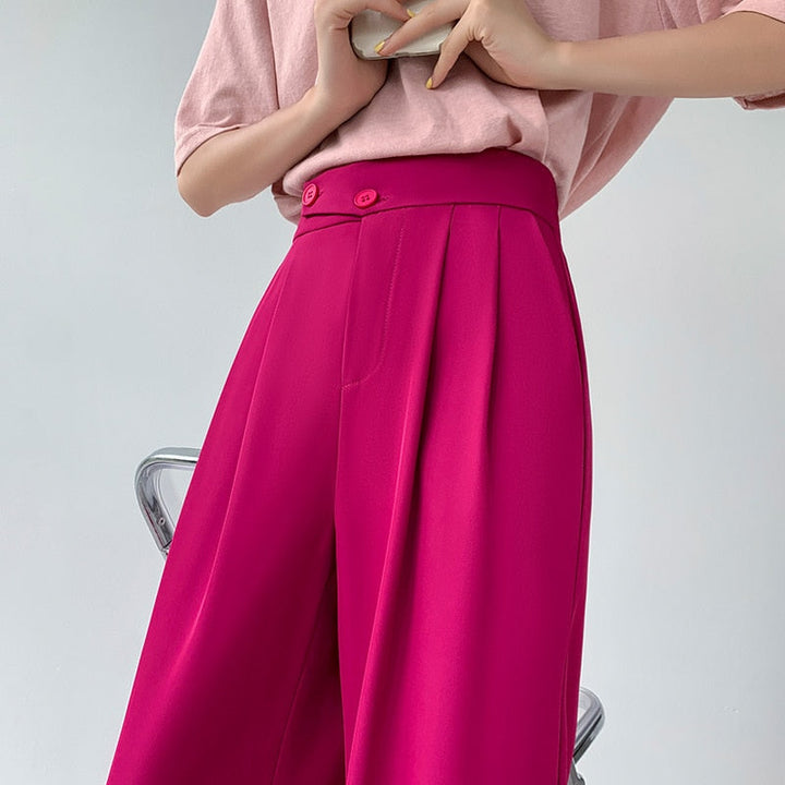 High-Waist Casual Women's Trousers with Wide Leg – Emilia-Pink-S-Nora Luxe