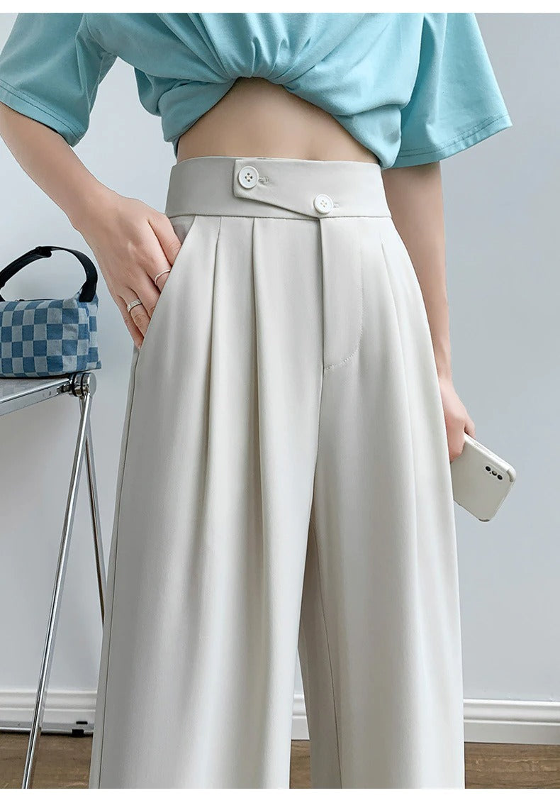 High-Waist Casual Women's Trousers with Wide Leg – Emilia-Pink-S-Nora Luxe