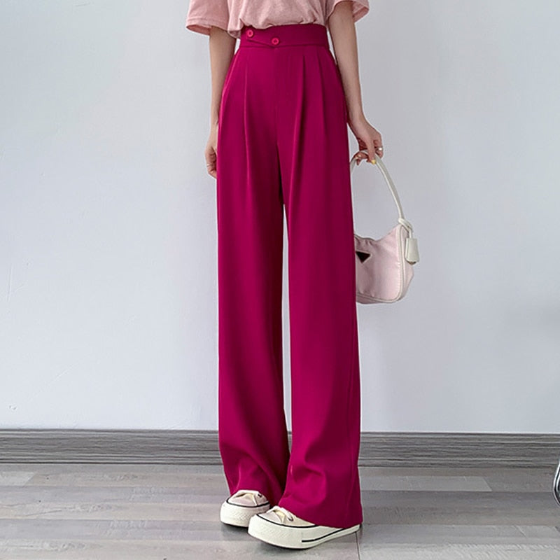 High-Waist Casual Women's Trousers with Wide Leg – Emilia-Pink-S-Nora Luxe