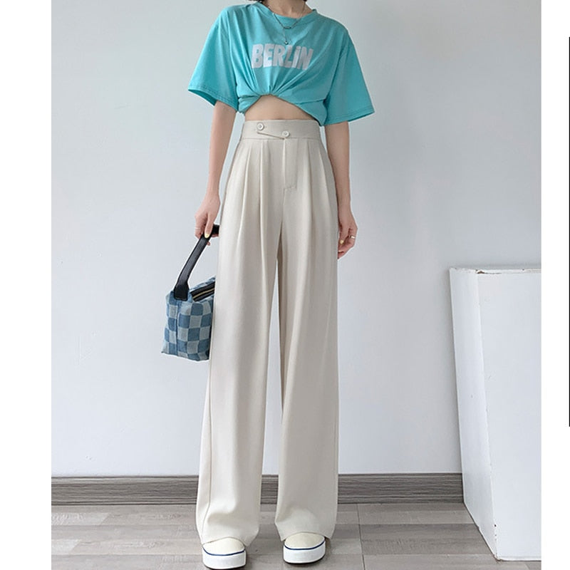 High-Waist Casual Women's Trousers with Wide Leg – Emilia-White-S-Nora Luxe