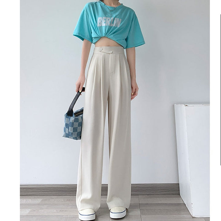 High-Waist Casual Women's Trousers with Wide Leg – Emilia-White-S-Nora Luxe