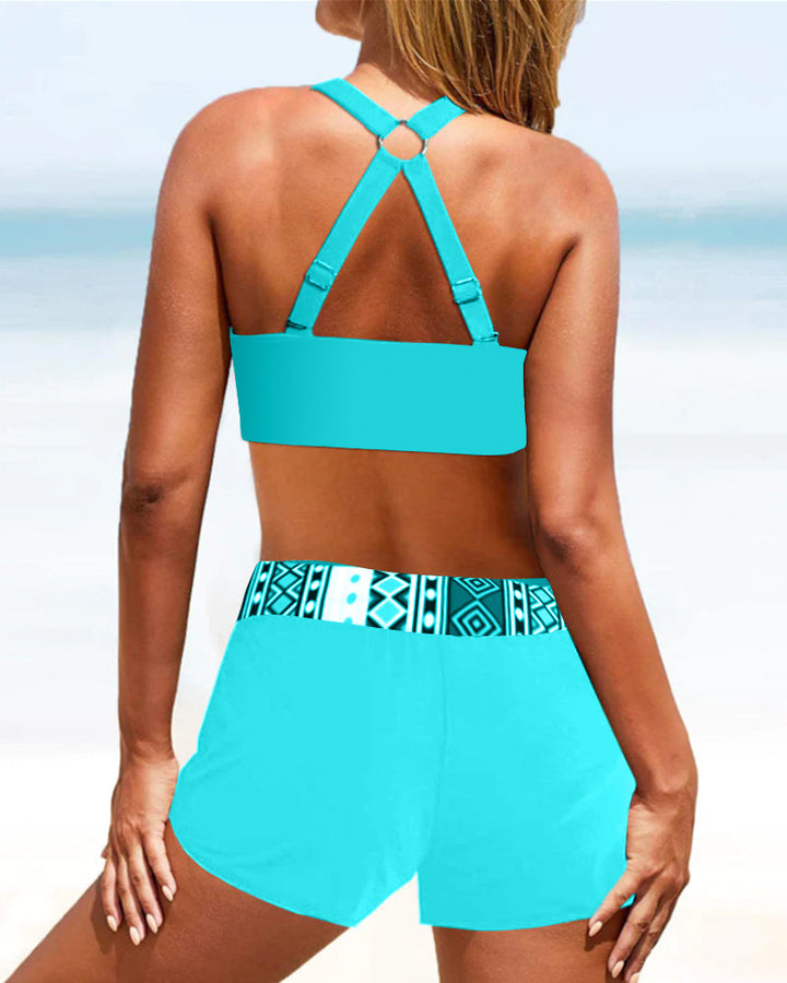 High-Waisted Bikini with Geometric Pattern – Serena-Pink-S-Nora Luxe