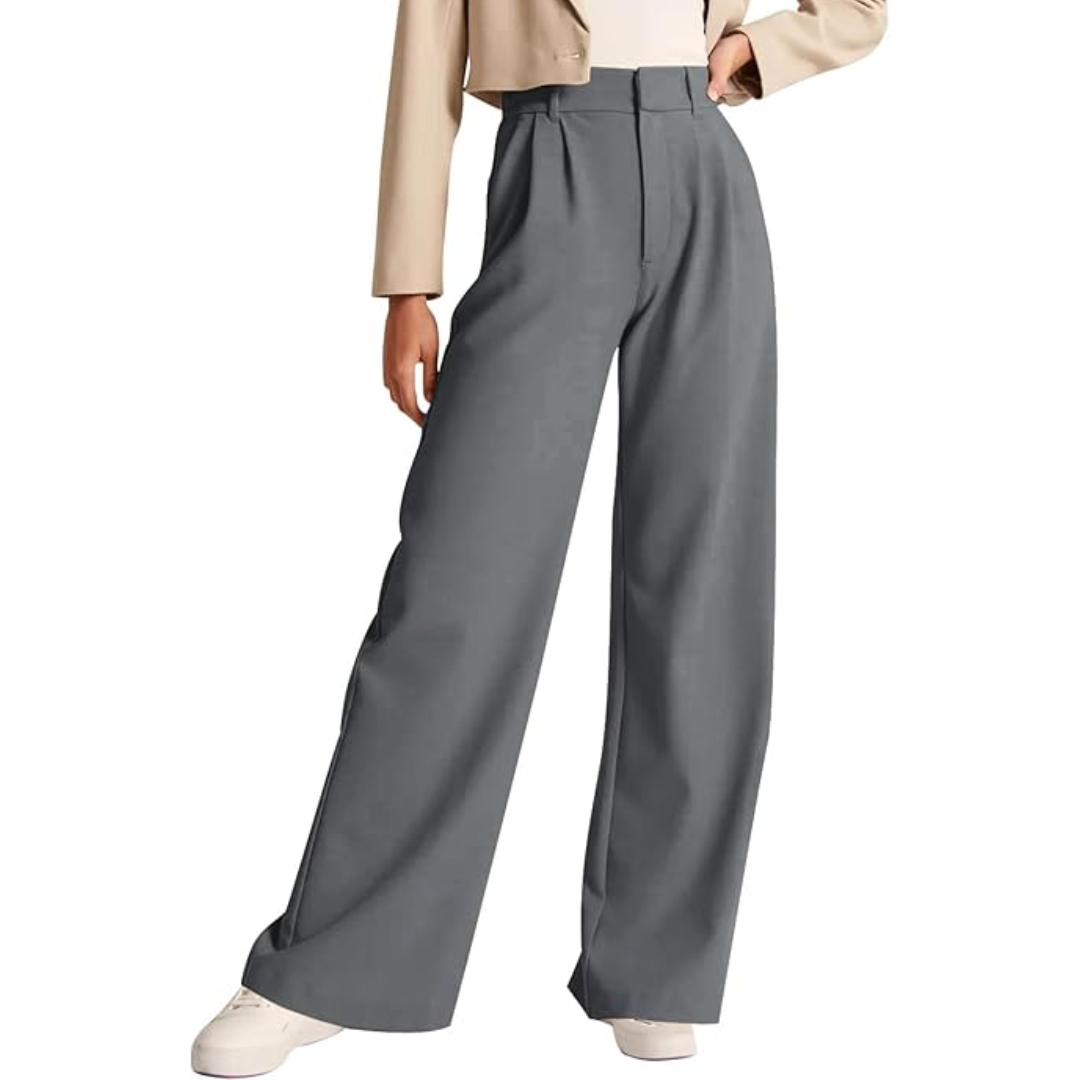 High Waisted Business Casual Work Trousers with Pockets - Katja-Dark Gray-S Short-Nora Luxe
