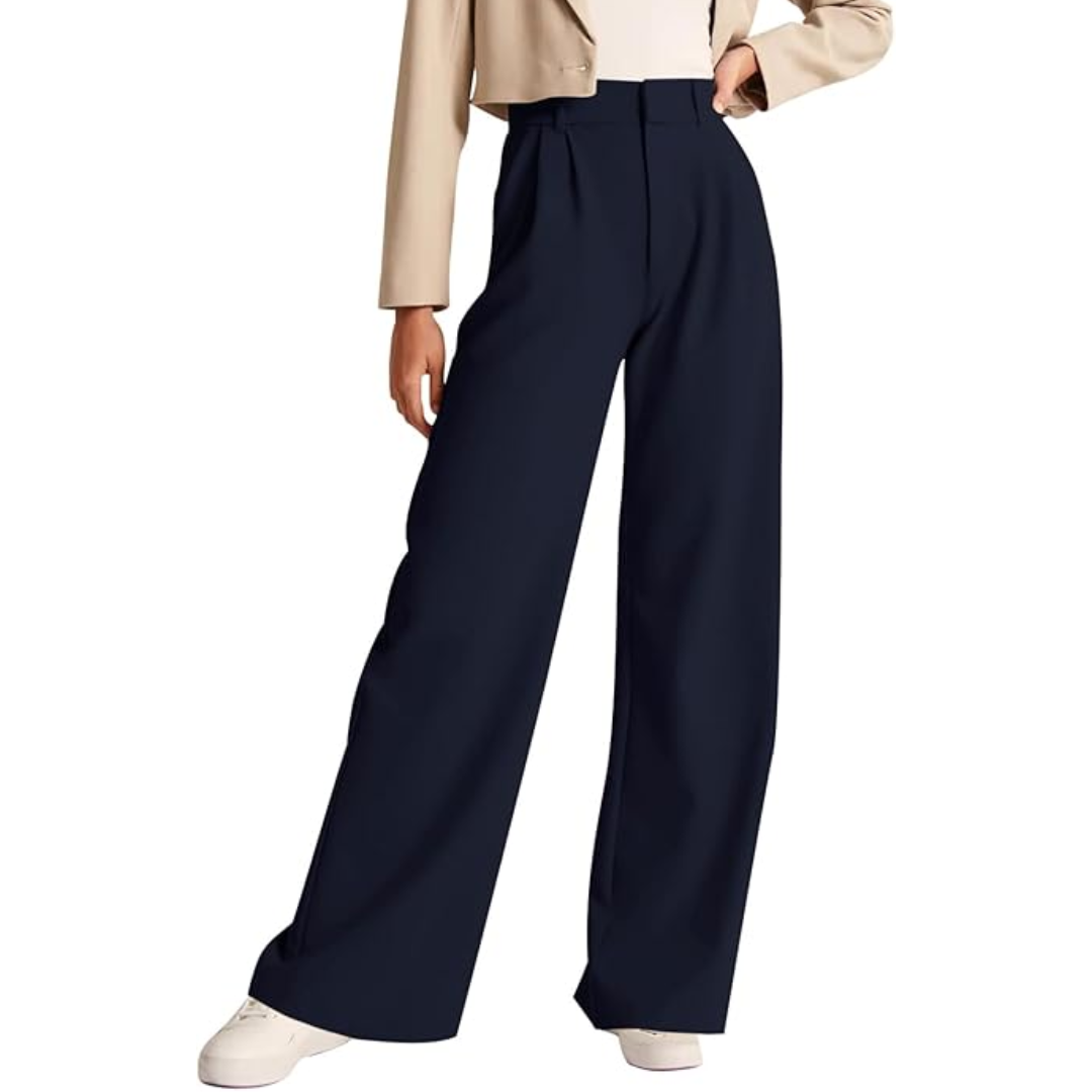 High Waisted Business Casual Work Trousers with Pockets - Katja-Marine Blue-S Short-Nora Luxe
