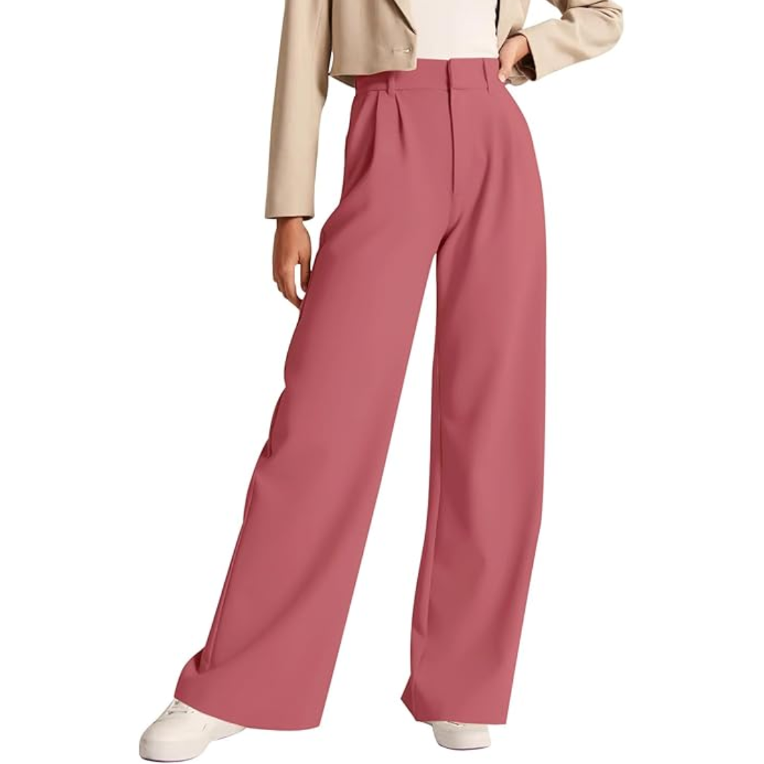 High Waisted Business Casual Work Trousers with Pockets - Katja-Pink-S Short-Nora Luxe