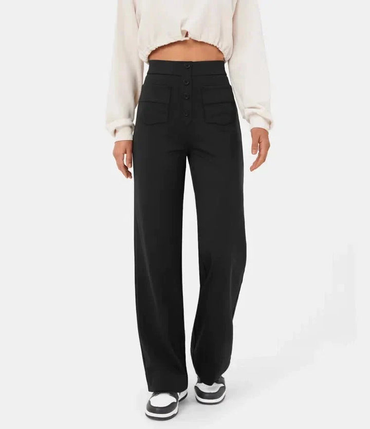 High-waisted Elastic Casual Trousers - Sophia-Stone Green-S (4-6)-Nora Luxe