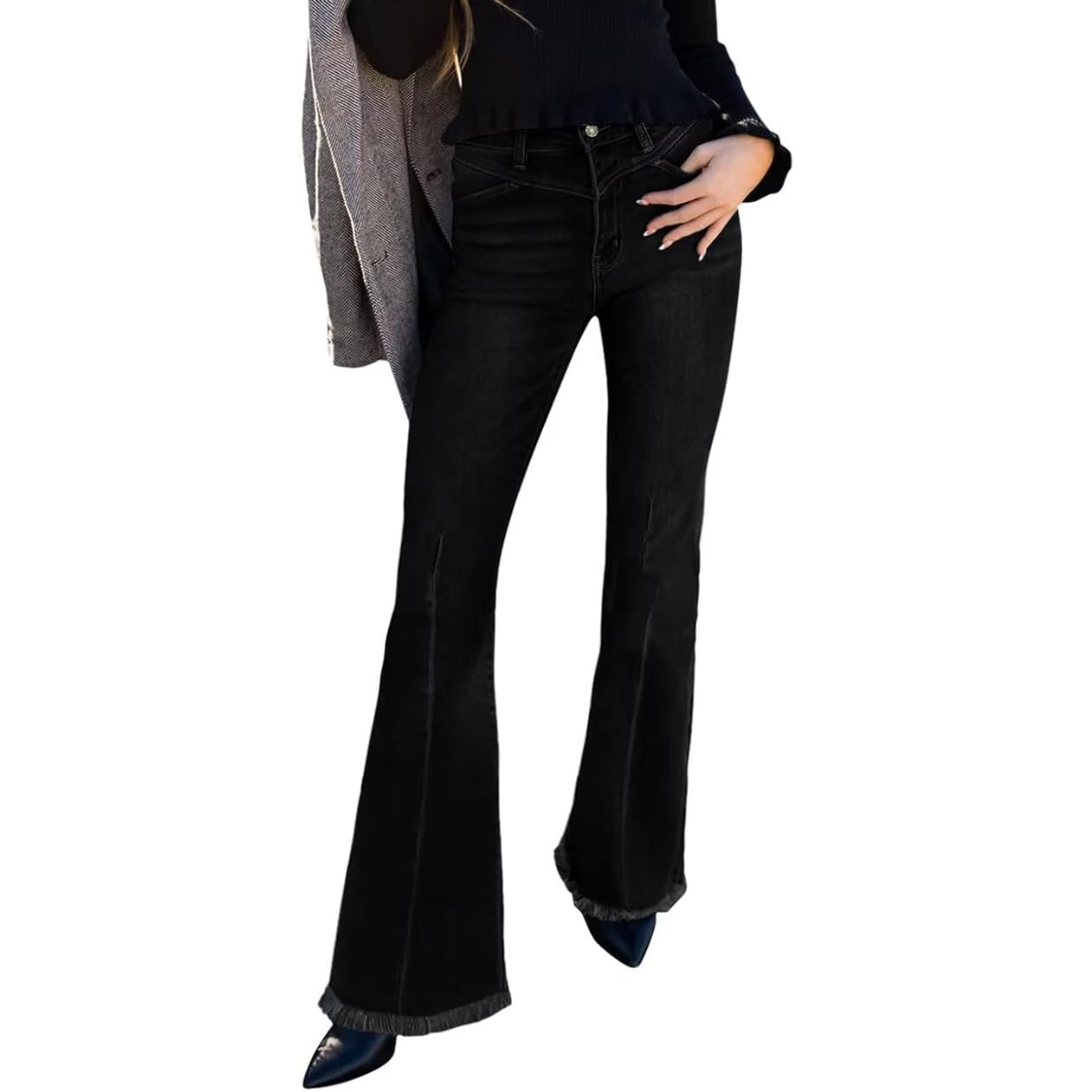 High-Waisted Flared Women's Jeans – Stella-Black-2XS-Nora Luxe