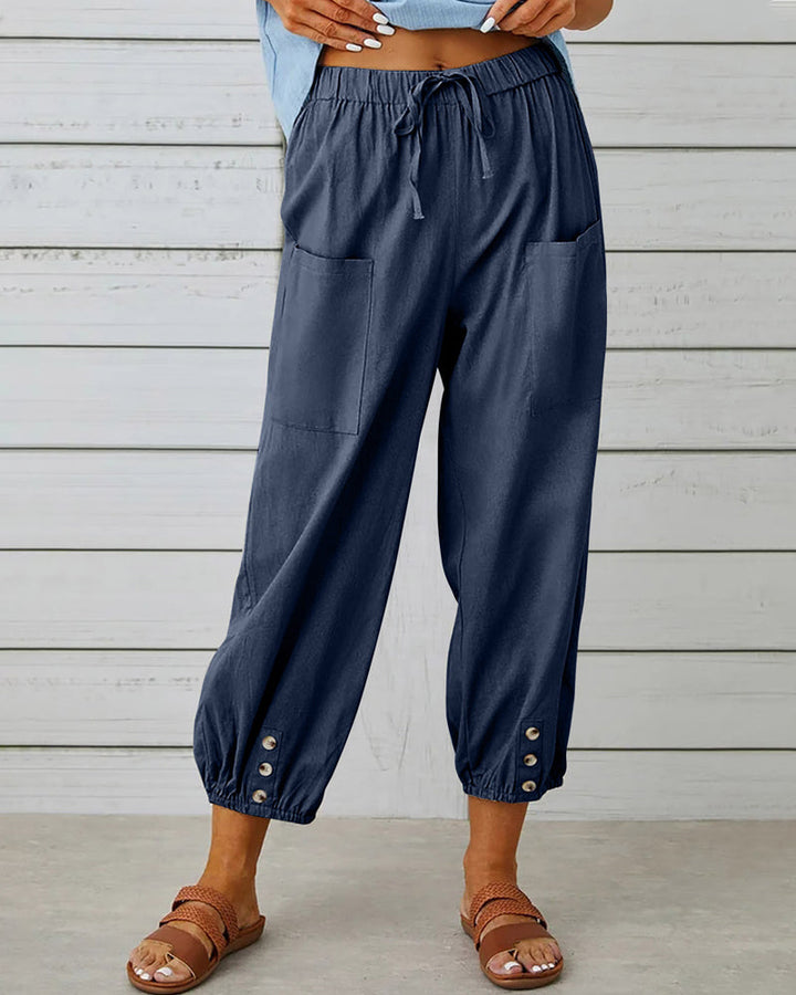 High-Waisted Women's Trousers – Olivia-Dark blue-S-Nora Luxe