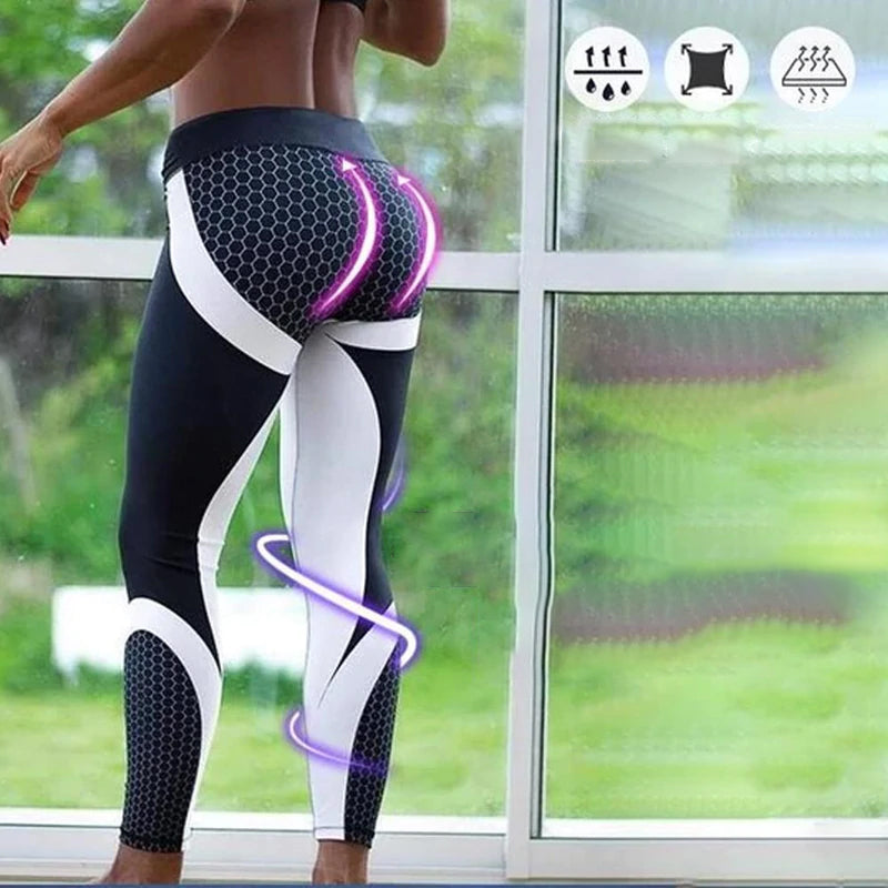 High Waisted Women's Yoga Leggings with Geometric Pattern - Aurora-Black-S-Nora Luxe