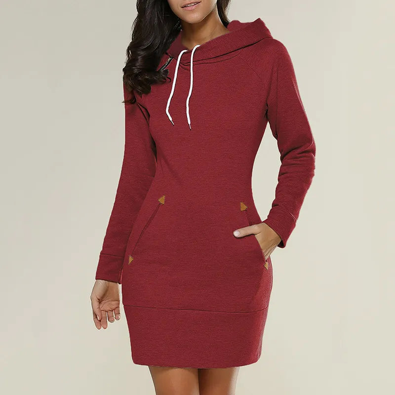 Hooded sweatshirt dress with pockets – Isabella-Red-S-Nora Luxe