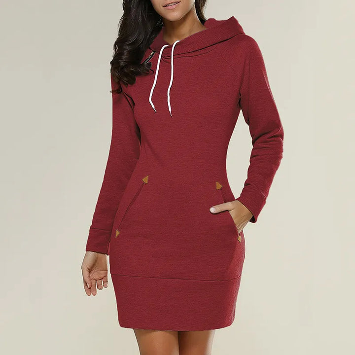 Hooded sweatshirt dress with pockets – Isabella-Red-S-Nora Luxe