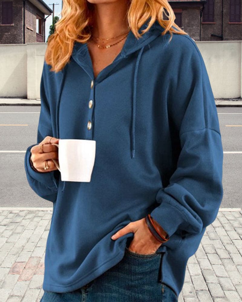 Hoodie with Button Closure - Luna-Brown-XS-Nora Luxe
