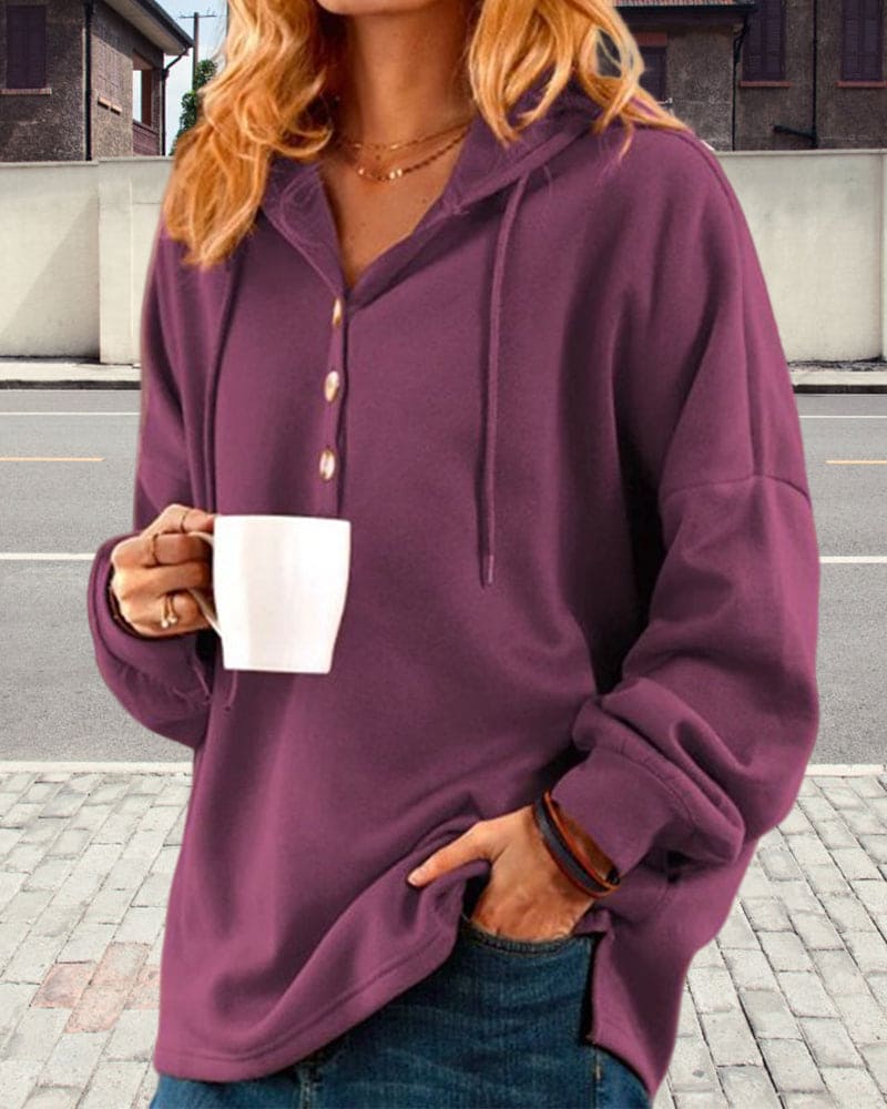 Hoodie with Button Closure - Luna-Brown-XS-Nora Luxe