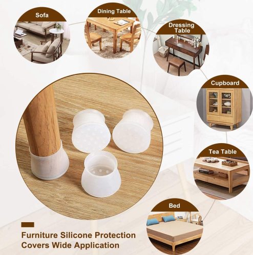 Wooden leg with a fitted cap and loose caps, surrounded by circles of furniture types they suit 7
