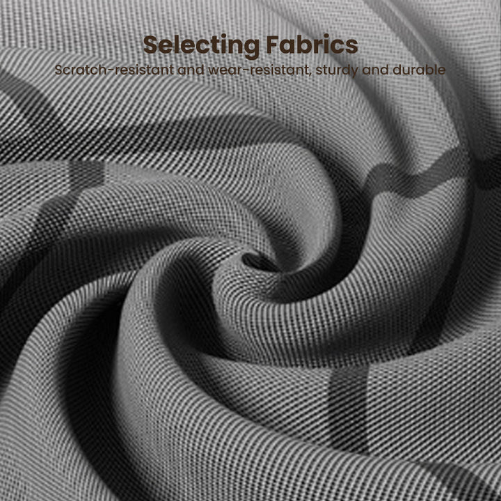 Close-up of swirled gray woven fabric showing its fine texture and darker grid lines 10