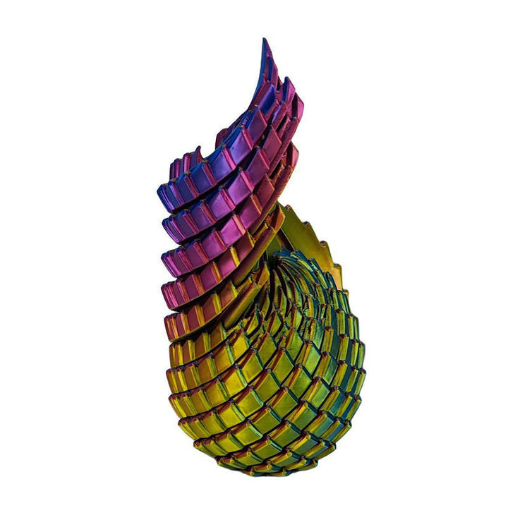 Egg twisted open into a tall spiral with pink, purple and yellow-green iridescent scales 8