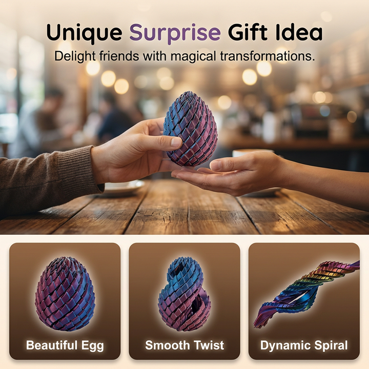 One hand passing the egg to another across a cafe table, with three shape views below 7