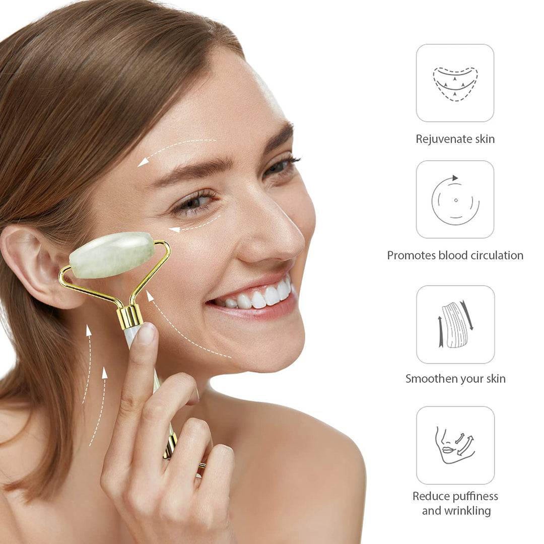 Instant Glow Gua Sha & Jade Roller Set-Green-Nora Luxe