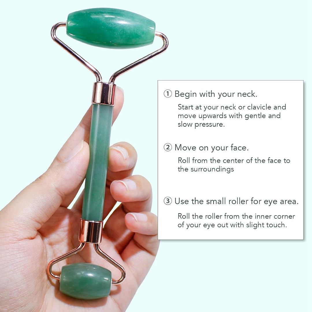 Instant Glow Gua Sha & Jade Roller Set-Green-Nora Luxe