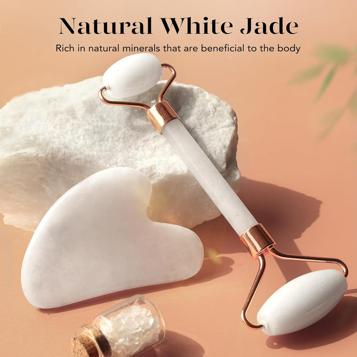 Instant Glow Gua Sha & Jade Roller Set-Green-Nora Luxe