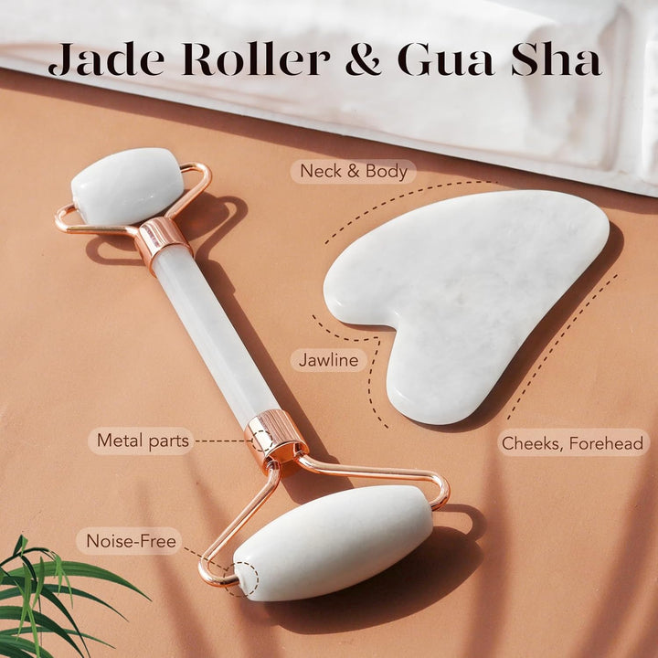 Instant Glow Gua Sha & Jade Roller Set-Green-Nora Luxe