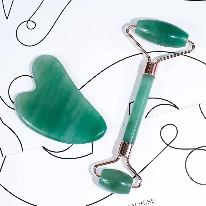 Instant Glow Gua Sha & Jade Roller Set-Green-Nora Luxe