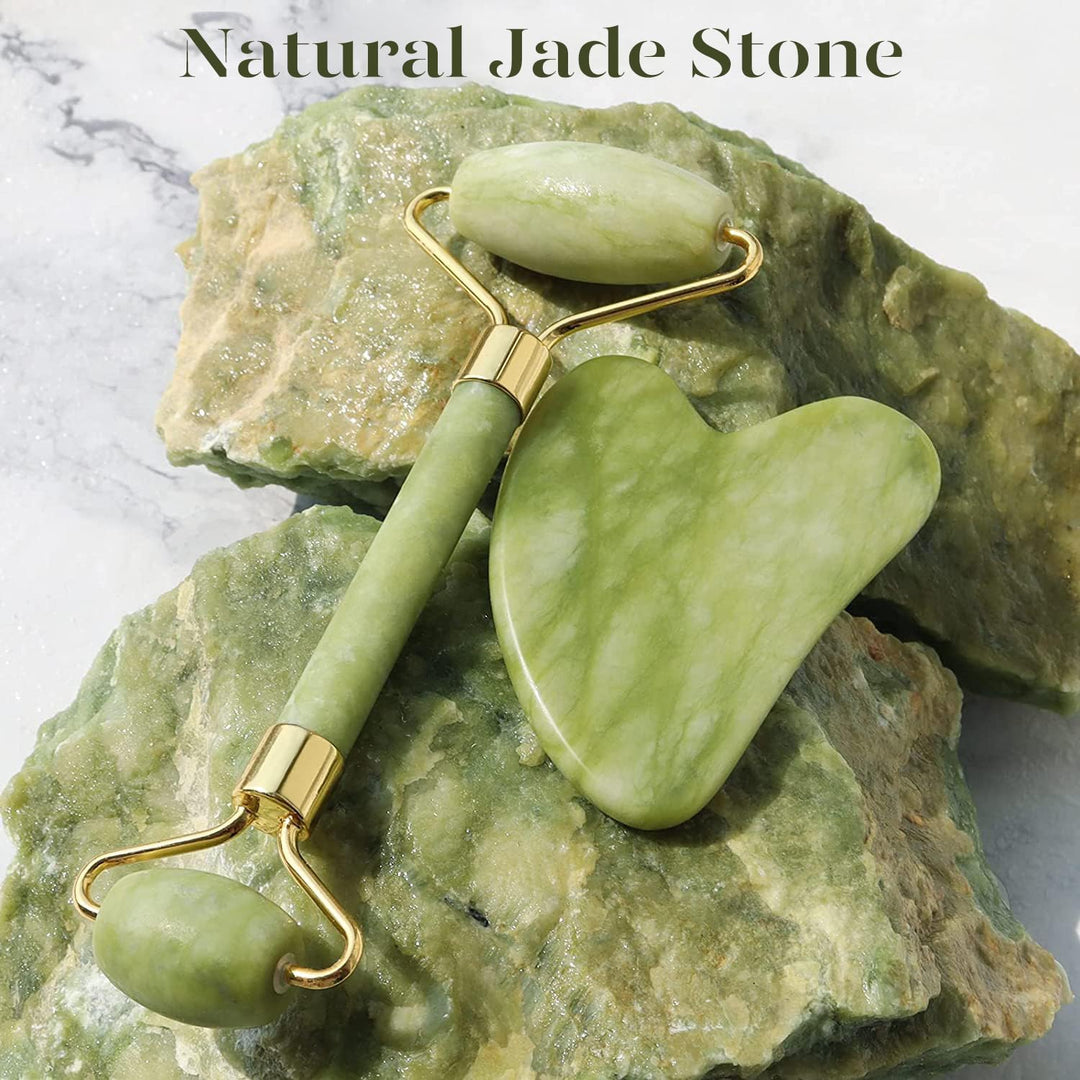 Instant Glow Gua Sha & Jade Roller Set-Green-Nora Luxe