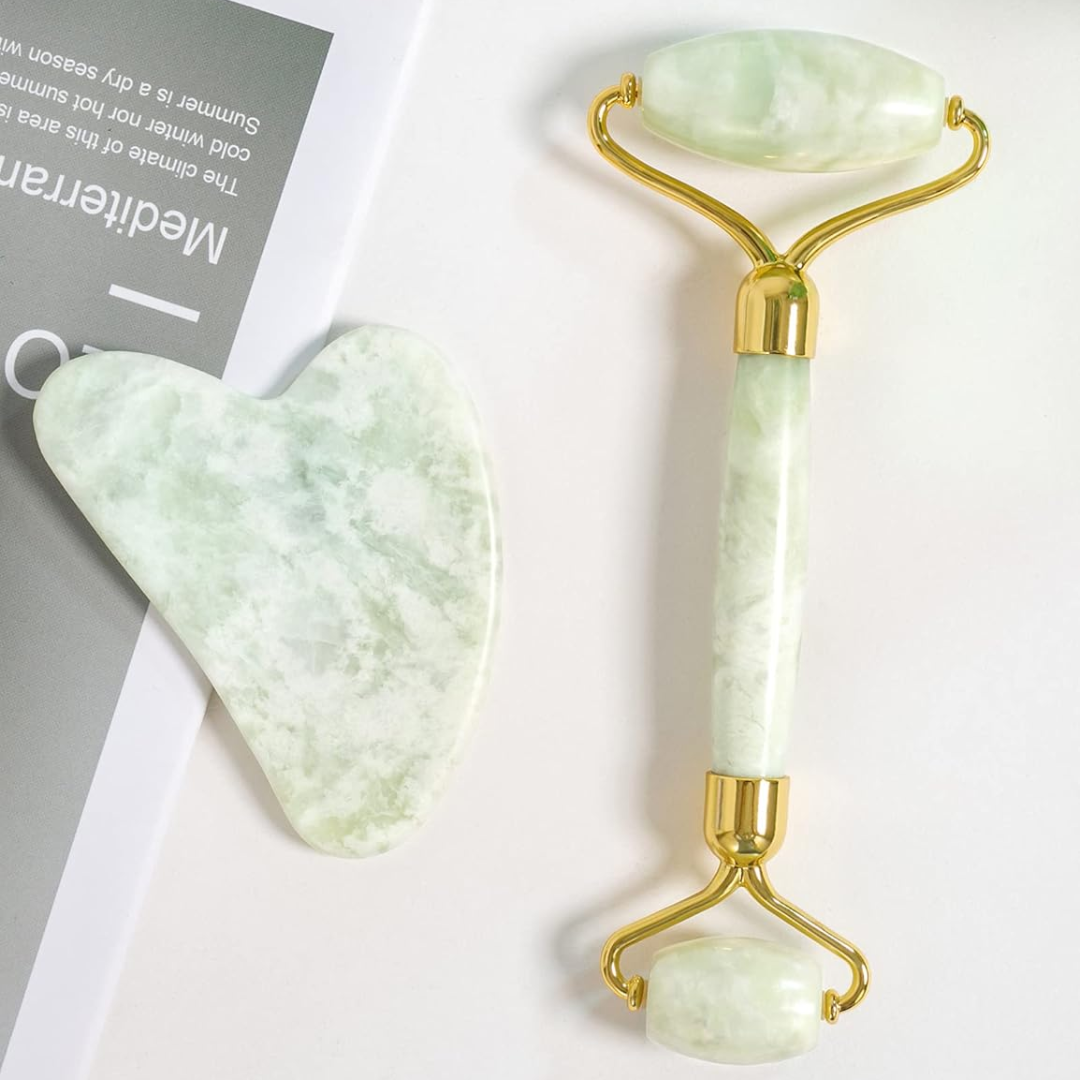 Instant Glow Gua Sha & Jade Roller Set-Green-Nora Luxe