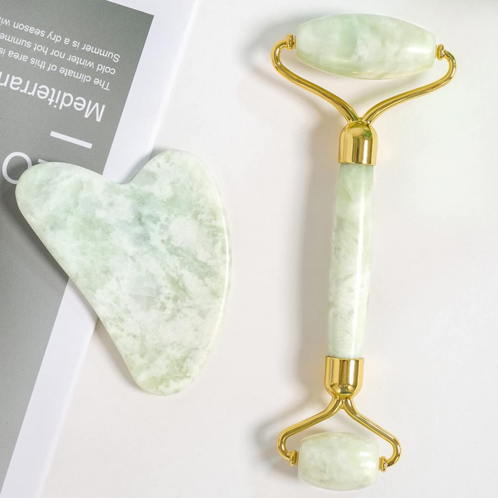 Instant Glow Gua Sha & Jade Roller Set-Green-Nora Luxe