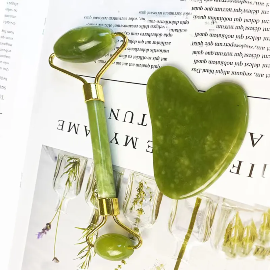 Instant Glow Gua Sha & Jade Roller Set-Green-Nora Luxe