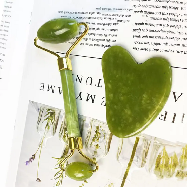 Instant Glow Gua Sha & Jade Roller Set-Green-Nora Luxe