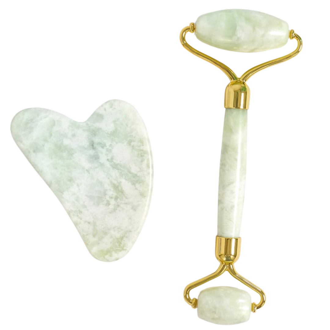 Instant Glow Gua Sha & Jade Roller Set-Green-Nora Luxe