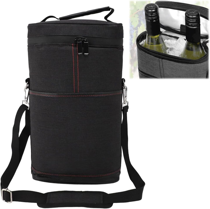 Insulated 2-Bottle Wine Cooler Tote Bag with Adjustable Strap