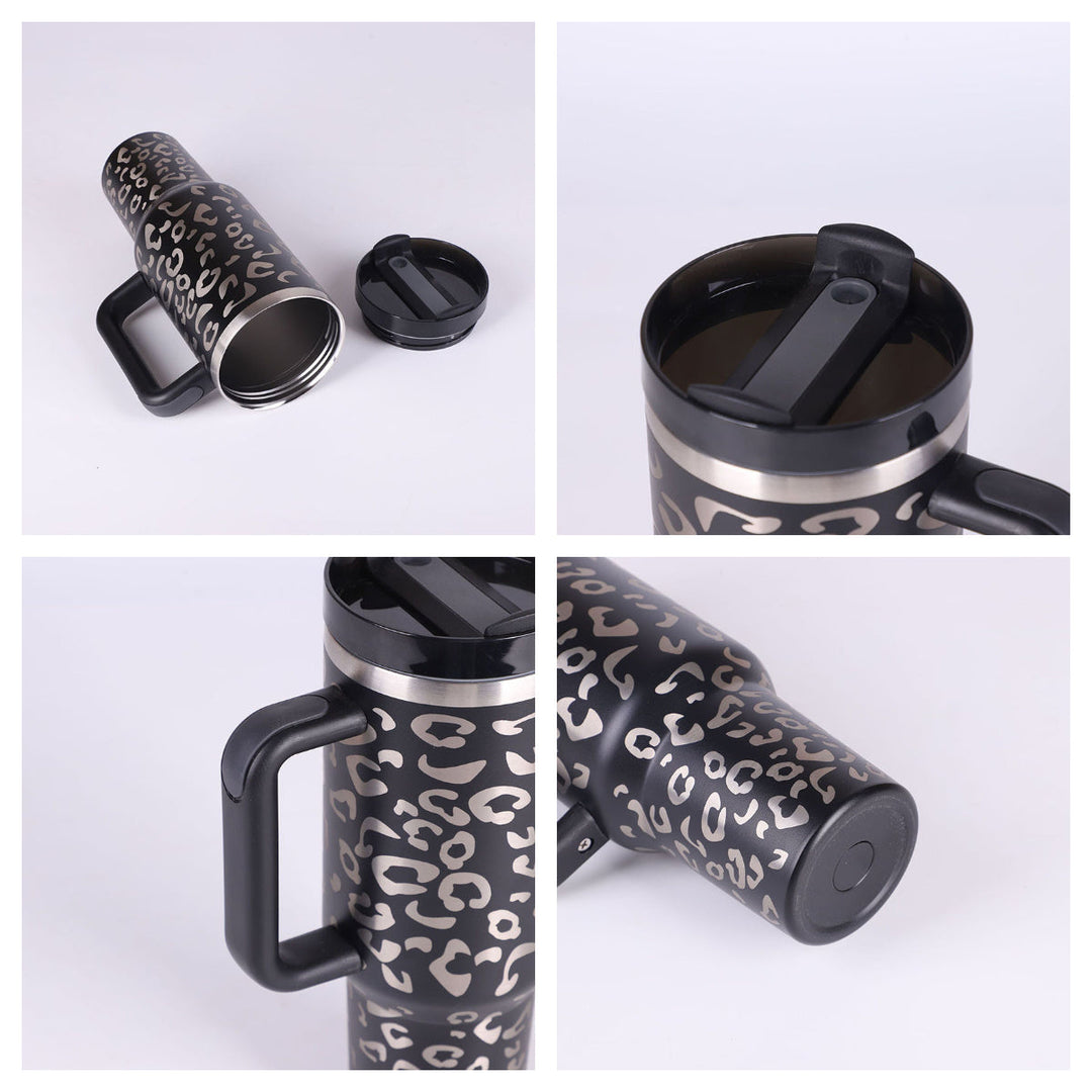 Insulated Mug with Handle and Straw - ChillMate-Black-1200 ML-Nora Luxe