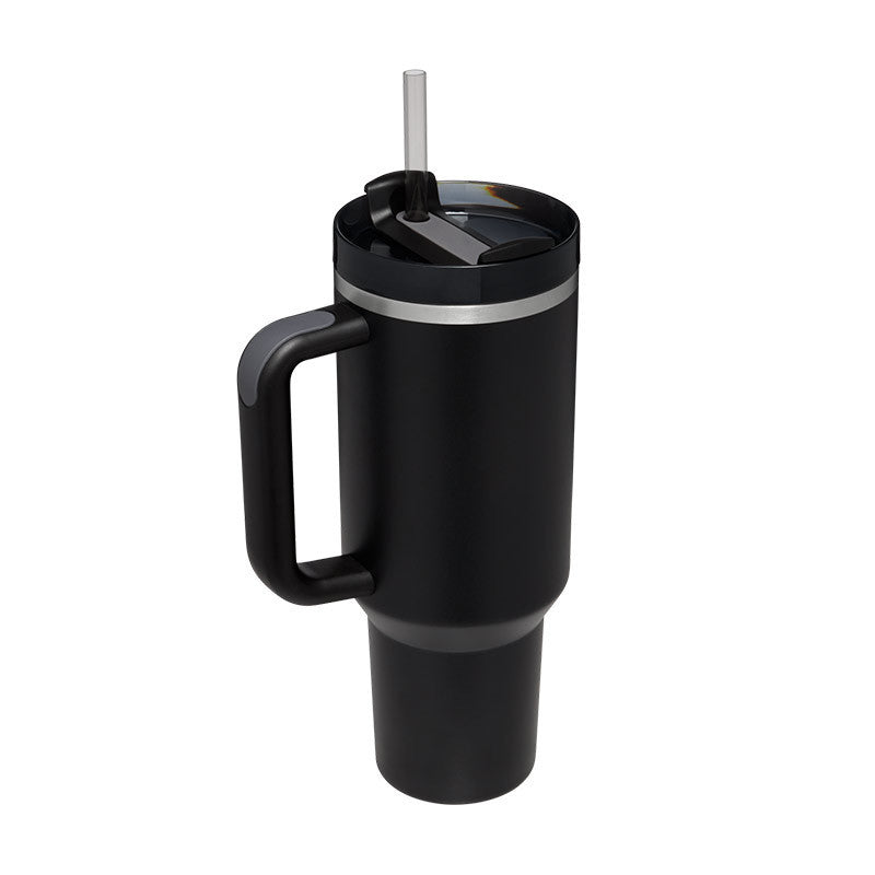Insulated Mug with Handle and Straw - ChillMate-Black-1200 ML-Nora Luxe