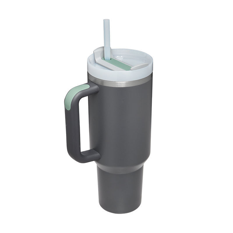 Insulated Mug with Handle and Straw - ChillMate-Charcoal-1200 ML-Nora Luxe
