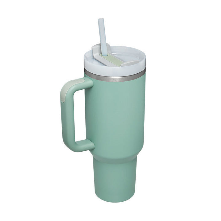 Insulated Mug with Handle and Straw - ChillMate-Eucalyptus-1200 ML-Nora Luxe