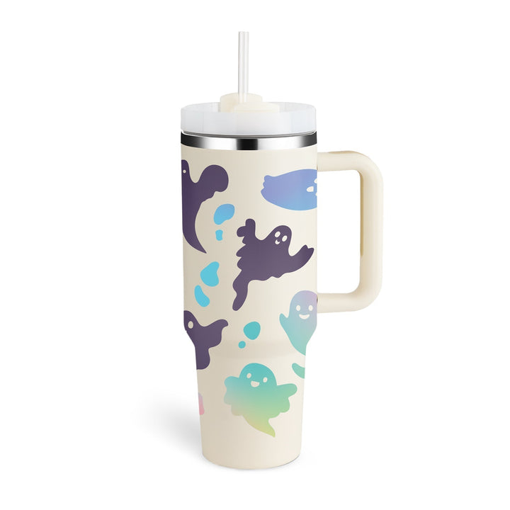 Insulated Mug with Handle and Straw - ChillMate-Halloween Cream White B-1200 ML-Nora Luxe