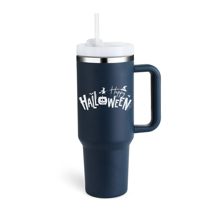 Insulated Mug with Handle and Straw - ChillMate-Halloween Dark Blue-1200 ML-Nora Luxe