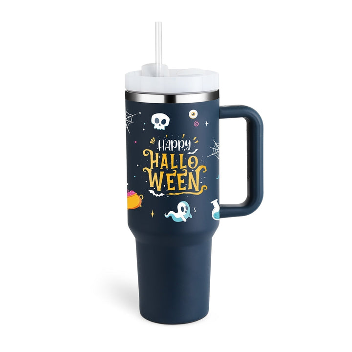 Insulated Mug with Handle and Straw - ChillMate-Halloween Dark Blue B-1200 ML-Nora Luxe