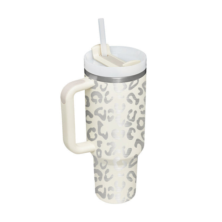 Insulated Mug with Handle and Straw - ChillMate-Ivory white-1200 ML-Nora Luxe