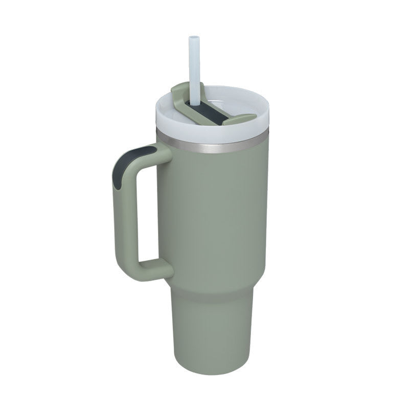 Insulated Mug with Handle and Straw - ChillMate-Laurel leaves-1200 ML-Nora Luxe